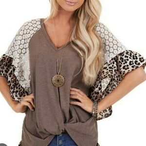 🦄Leopard Print Batwing Sleeve Top Cotton/Polyester Size XL